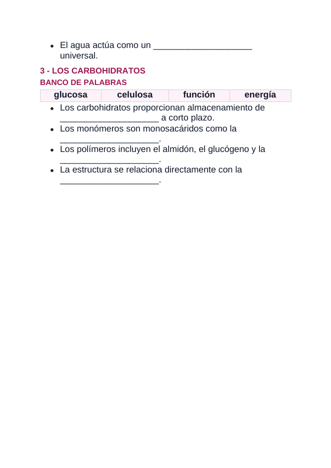 Chemistry of Life & Biological Molecules Spanish Guided Notes sample page