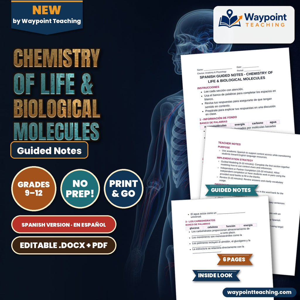 Chemistry of Life & Biological Molecules Spanish Guided Notes cover