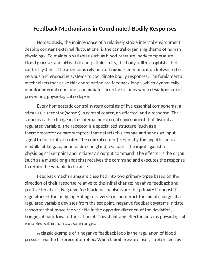 Feedback Mechanisms in Coordinated Bodily Responses Reading Worksheet sample page