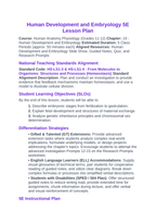 Human Development & Embryology 5E Lesson Plan sample page