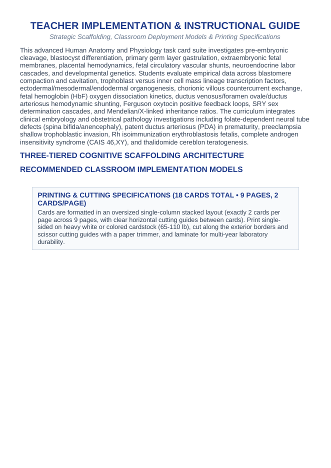Human Development & Embryology CER Task Cards sample page