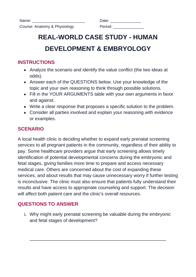 Human Development & Embryology Real-World Case Study sample page
