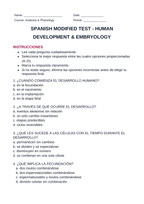 Human Development & Embryology Spanish Unit Test sample page