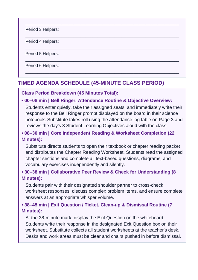 Human Development & Embryology Substitute Lesson Plan sample page