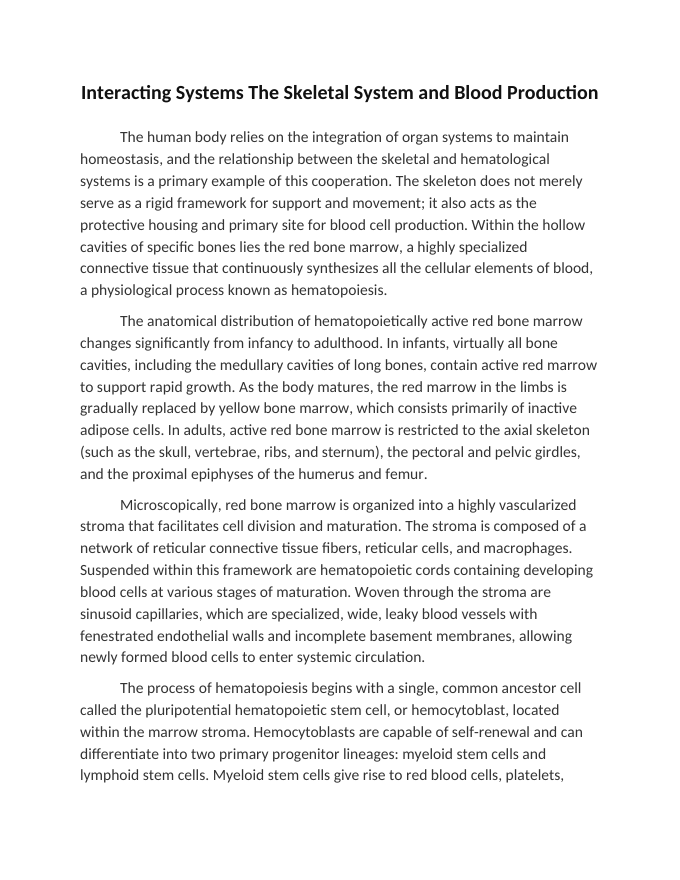 Interacting Systems The Skeletal System and Blood Production Reading Worksheet sample page