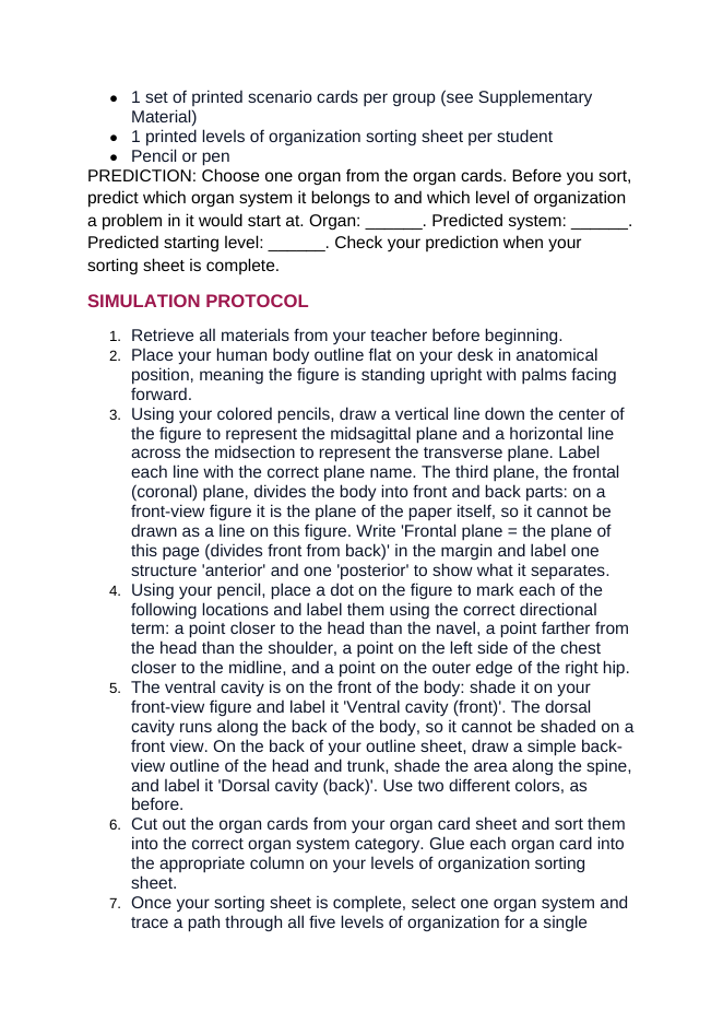 Introduction to Anatomy & Physiology Interactive Simulation sample page