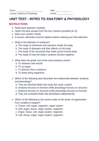 Introduction to Anatomy & Physiology Unit Test sample page