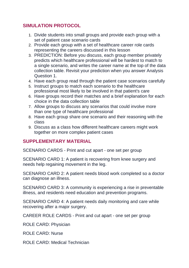 Medical Careers & Allied Health Professions Interactive Simulation sample page