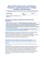 Mitochondria Ultrastructure and Metabolic Energetics: Cyanide Cytochrome c Oxidase Inhibition CER Phenomena Worksheet sample page