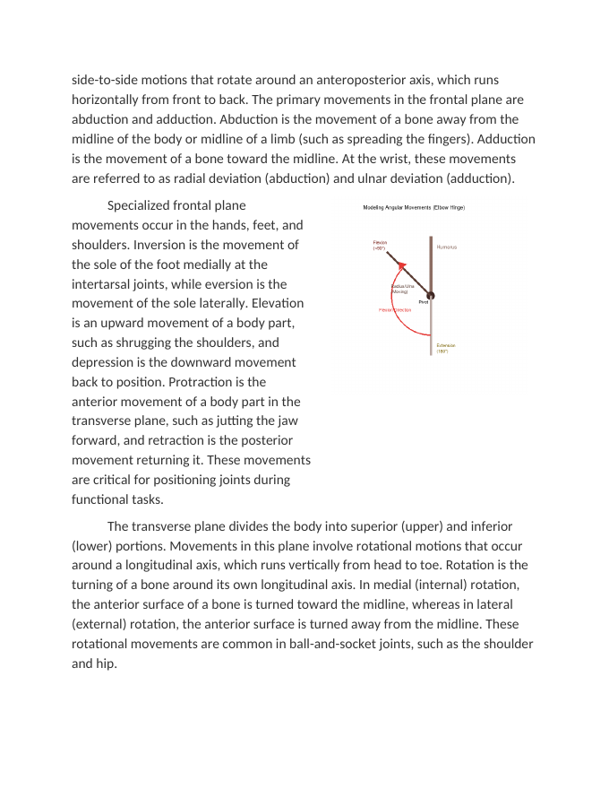 Modeling Flexion Extension and Rotational Movements Reading Worksheet sample page