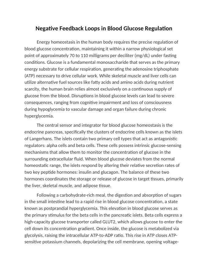 Negative Feedback Loops in Blood Glucose Regulation Reading Worksheet sample page