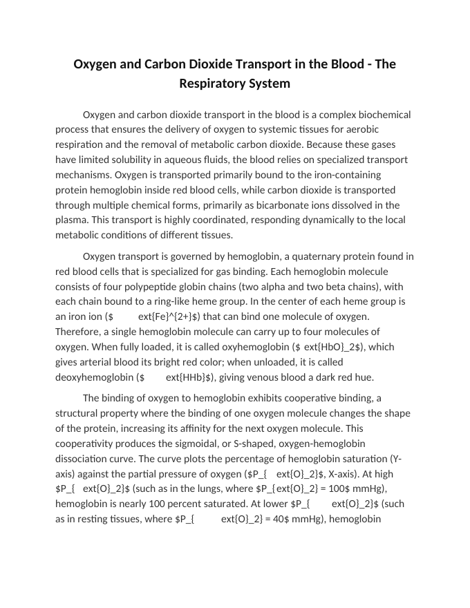 Oxygen and Carbon Dioxide Transport in the Blood Reading Worksheet sample page