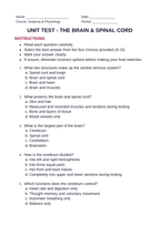 The Brain & Spinal Cord Unit Test sample page