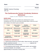 The Cardiovascular System Fill-in-the-Blank Vocabulary Worksheet sample page