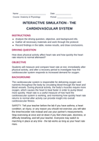 The Cardiovascular System Interactive Simulation sample page