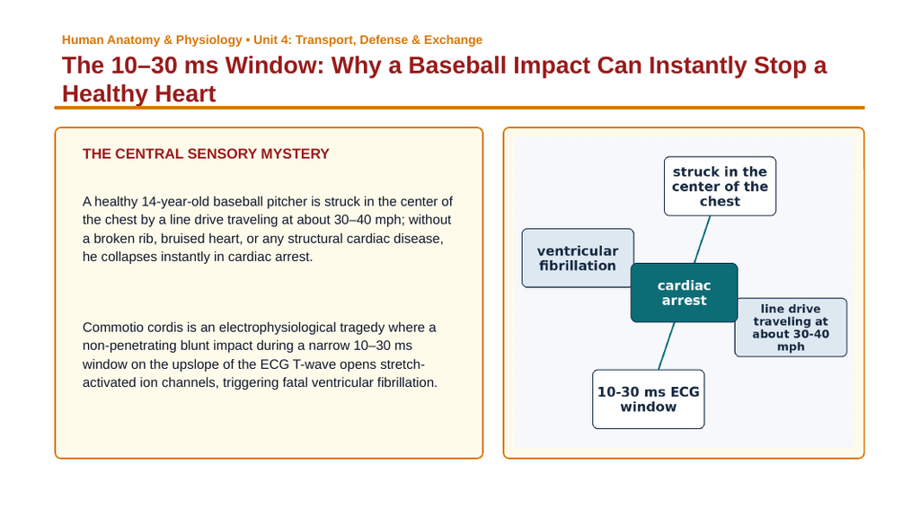 The Cardiovascular System Phenomena-Based Lesson: The 10–30 ms Window: Why a Baseball Impact Can Instantly Stop a Healthy Heart Presentation sample page
