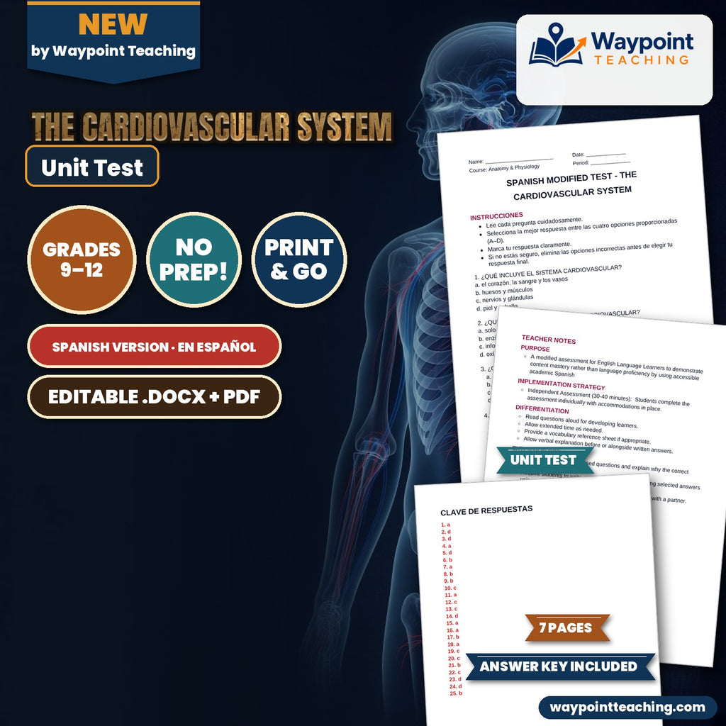 The Cardiovascular System Spanish Unit Test cover