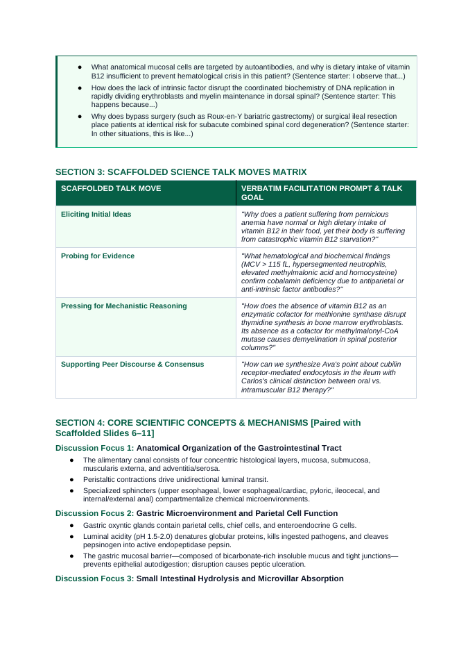 The Digestive System Scaffolded Phenomena-Based Lesson: The Silent Neuro-Hematological Crisis: Pernicious Anemia and Gastric Parietal Autoimmunity Teacher Discussion Guide sample page