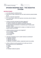 The Digestive System Spanish Unit Test sample page