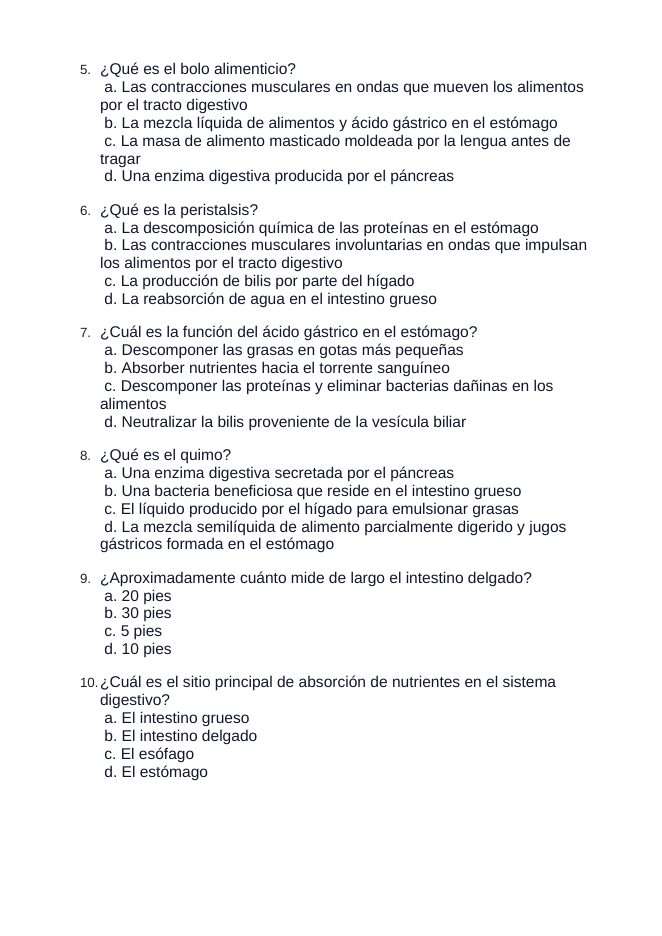 The Digestive System Spanish Unit Test sample page