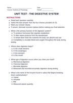 The Digestive System Unit Test sample page
