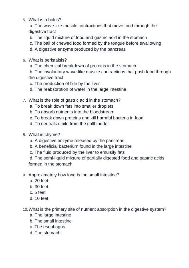 The Digestive System Unit Test sample page