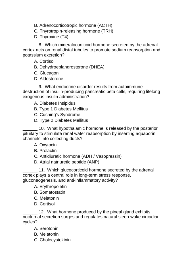 The Endocrine System Lesson Quiz sample page