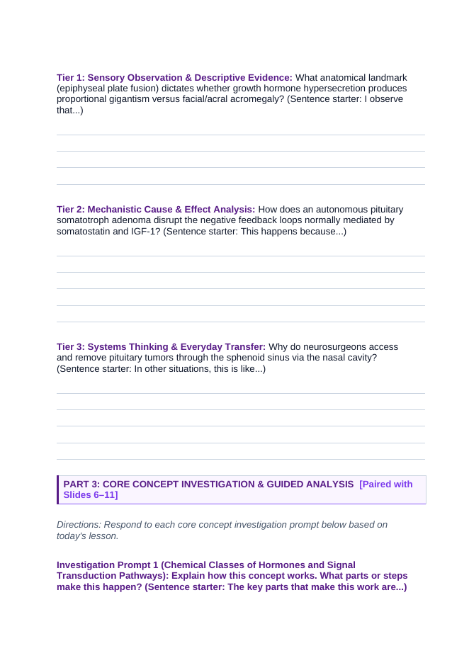 The Endocrine System Scaffolded Phenomena-Based Lesson: The Unchecked Giant: Why an 8-Foot-11 Man Never Stopped Growing Student Response Sheet sample page