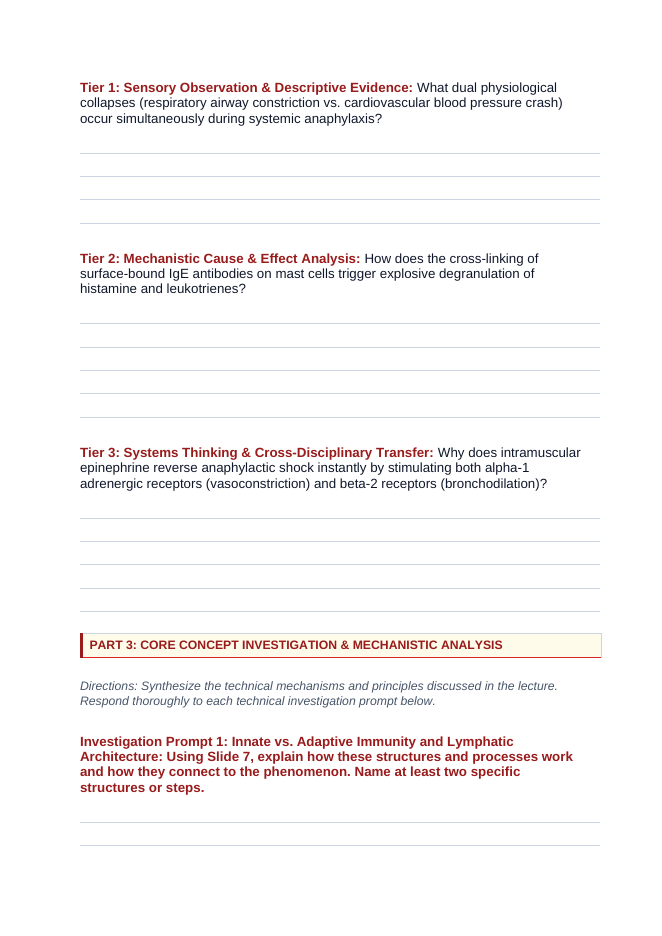 The Immune & Lymphatic Systems Phenomena-Based Lesson: The Lethal Defense: How a Single Peanut Can Collapse the Entire Vascular System in Minutes Student Response Sheet sample page