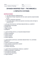 The Immune & Lymphatic Systems Spanish Unit Test sample page