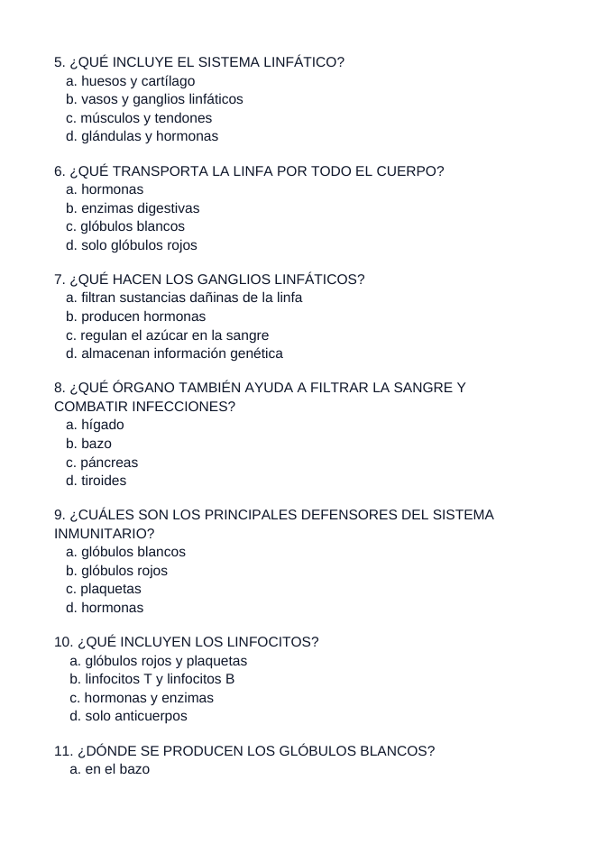 The Immune & Lymphatic Systems Spanish Unit Test sample page