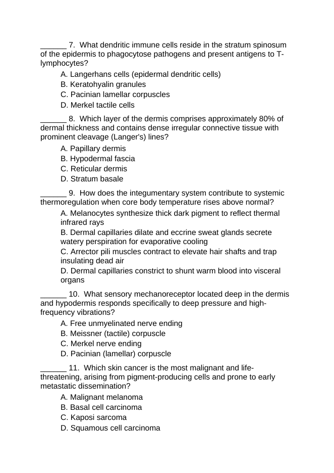 The Integumentary System Lesson Quiz sample page
