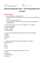 The Integumentary System Spanish Unit Test sample page