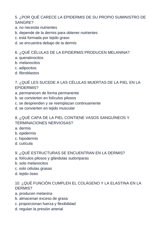 The Integumentary System Spanish Unit Test sample page