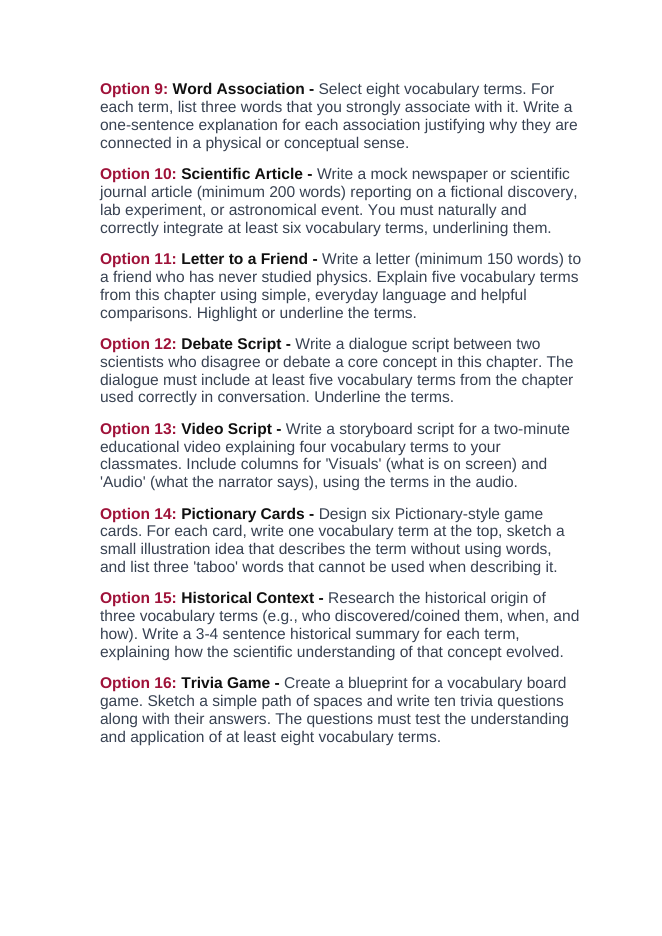 The Integumentary System Vocabulary Choice Board sample page