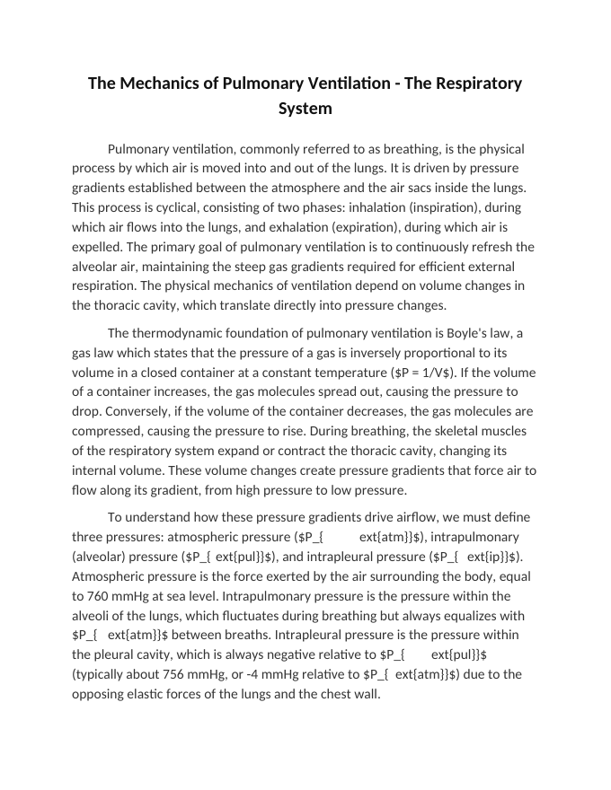 The Mechanics of Pulmonary Ventilation Reading Worksheet sample page