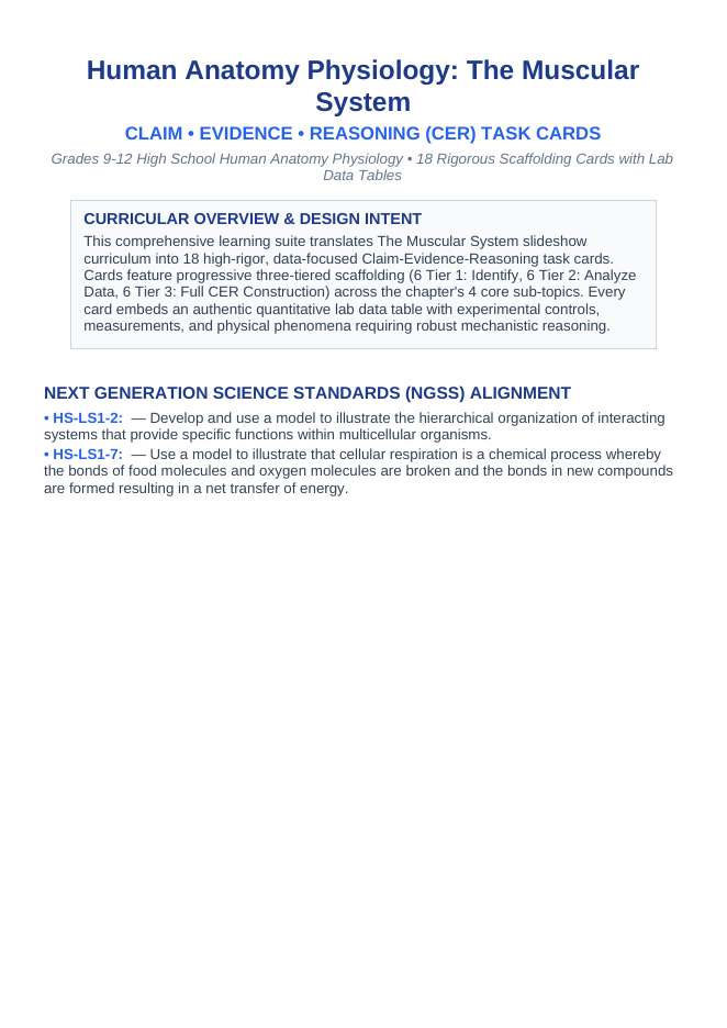 The Muscular System CER Task Cards sample page