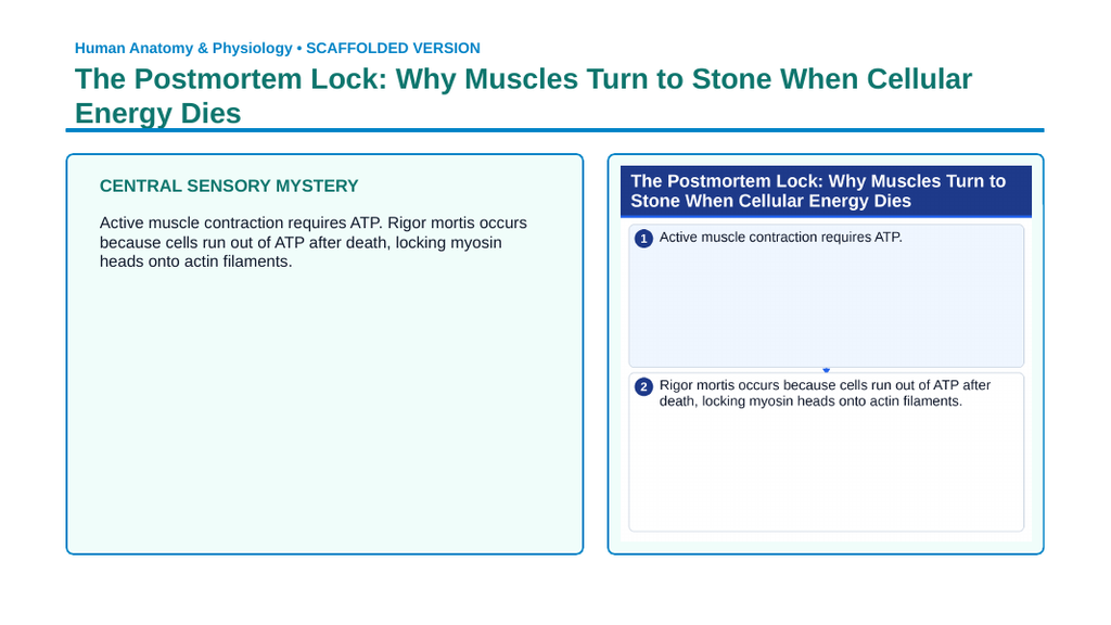 The Muscular System Scaffolded Phenomena-Based Lesson: The Postmortem Lock: Why Muscles Turn to Stone When Cellular Energy Dies Presentation sample page