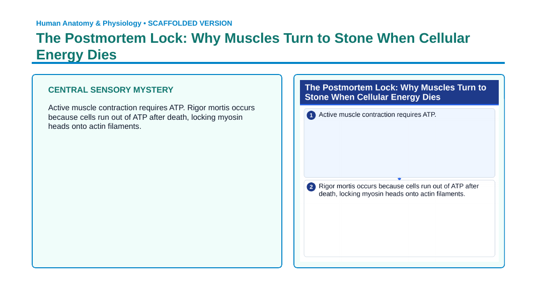 The Muscular System Scaffolded Phenomena-Based Lesson: The Postmortem Lock: Why Muscles Turn to Stone When Cellular Energy Dies Presentation sample page
