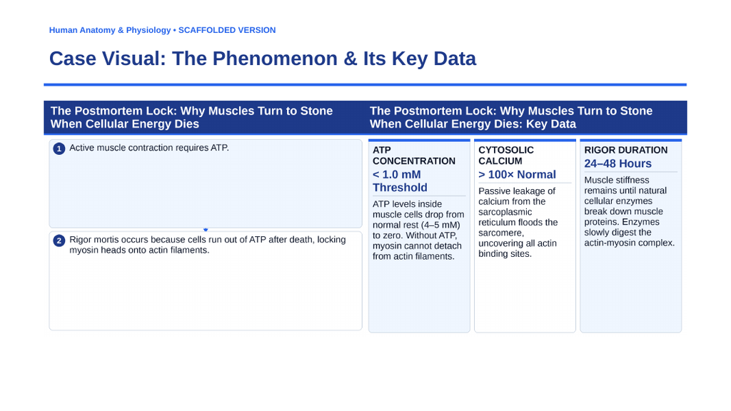 The Muscular System Scaffolded Phenomena-Based Lesson: The Postmortem Lock: Why Muscles Turn to Stone When Cellular Energy Dies Presentation sample page