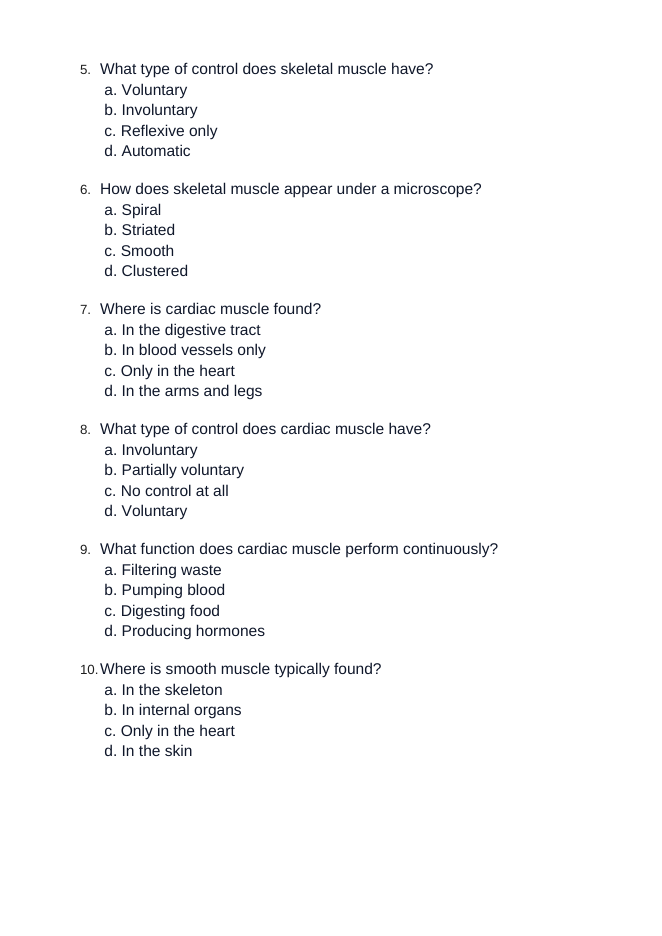 The Muscular System Unit Test sample page
