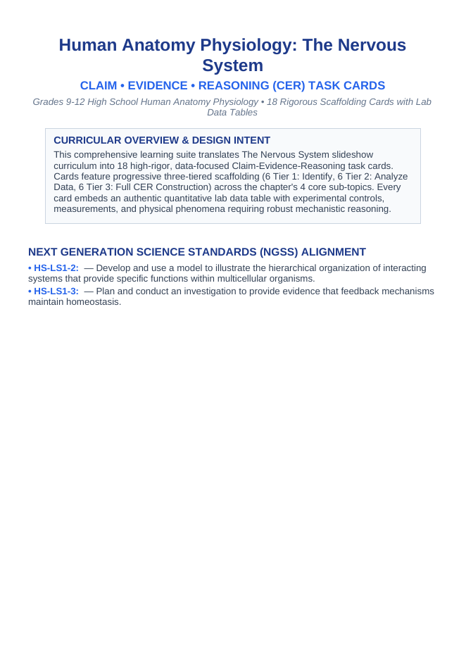 The Nervous System CER Task Cards sample page