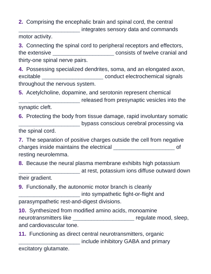 The Nervous System Fill-in-the-Blank Vocabulary Worksheet sample page