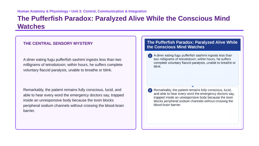 The Nervous System Phenomena-Based Lesson: The Pufferfish Paradox: Paralyzed Alive While the Conscious Mind Watches Presentation sample page