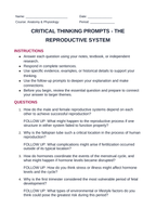 The Reproductive System Critical Thinking Prompts sample page