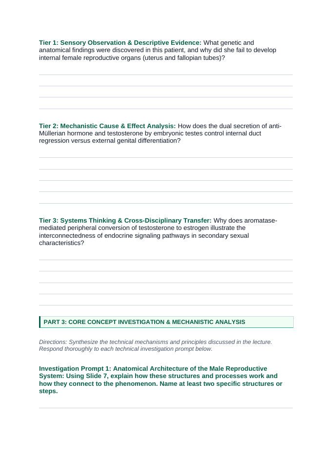 The Reproductive System Phenomena-Based Lesson: Phenotypic Divergence: Complete Androgen Insensitivity and Receptor Resistance Student Response Sheet sample page