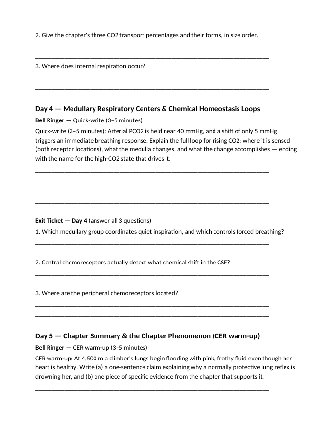 The Respiratory System Bell Ringers & Exit Tickets sample page