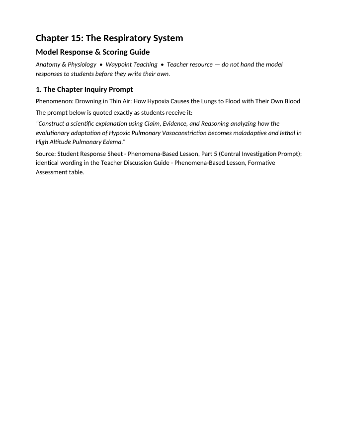 The Respiratory System Model Response & Scoring Guide sample page