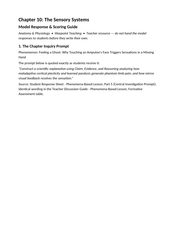 The Sensory Systems Model Response & Scoring Guide sample page