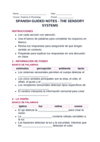 The Sensory Systems Spanish Guided Notes sample page
